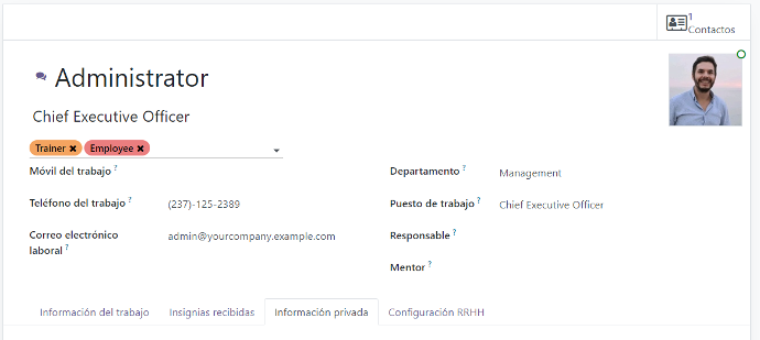 Administrador aplicación de empleados con odoo
