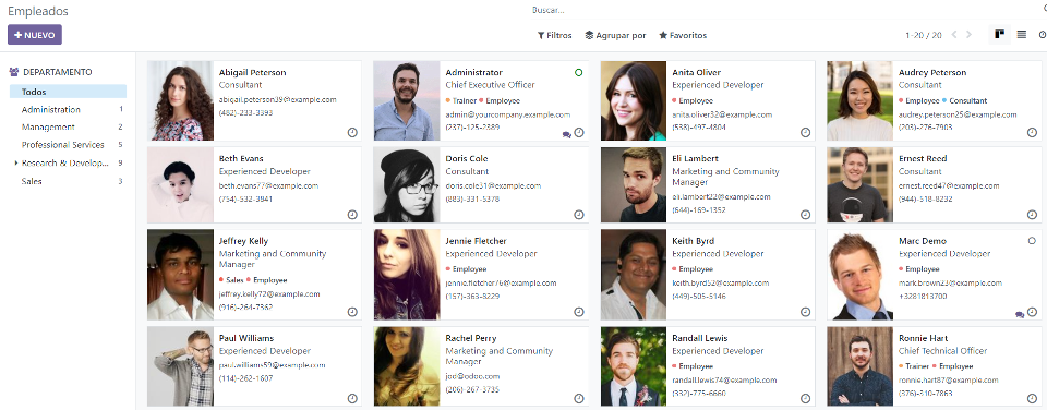 Aplicación de empleados con odoo