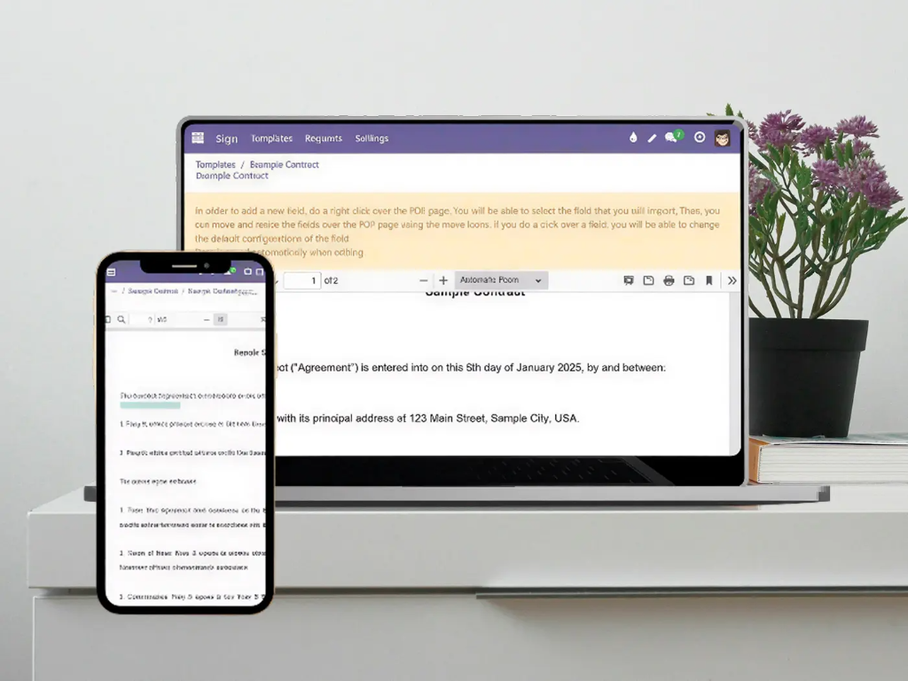 A computer and a cell phone where we can see how the digital signature application is displayed