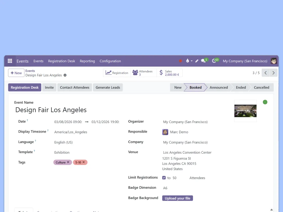 Screenshot of an event card showing detailed information about the event