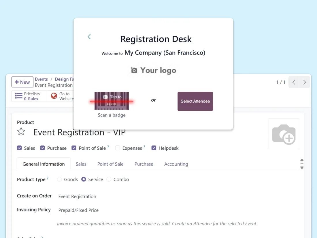 Screenshot showing how to register for an event using a barcode scanner or the “Atte” app