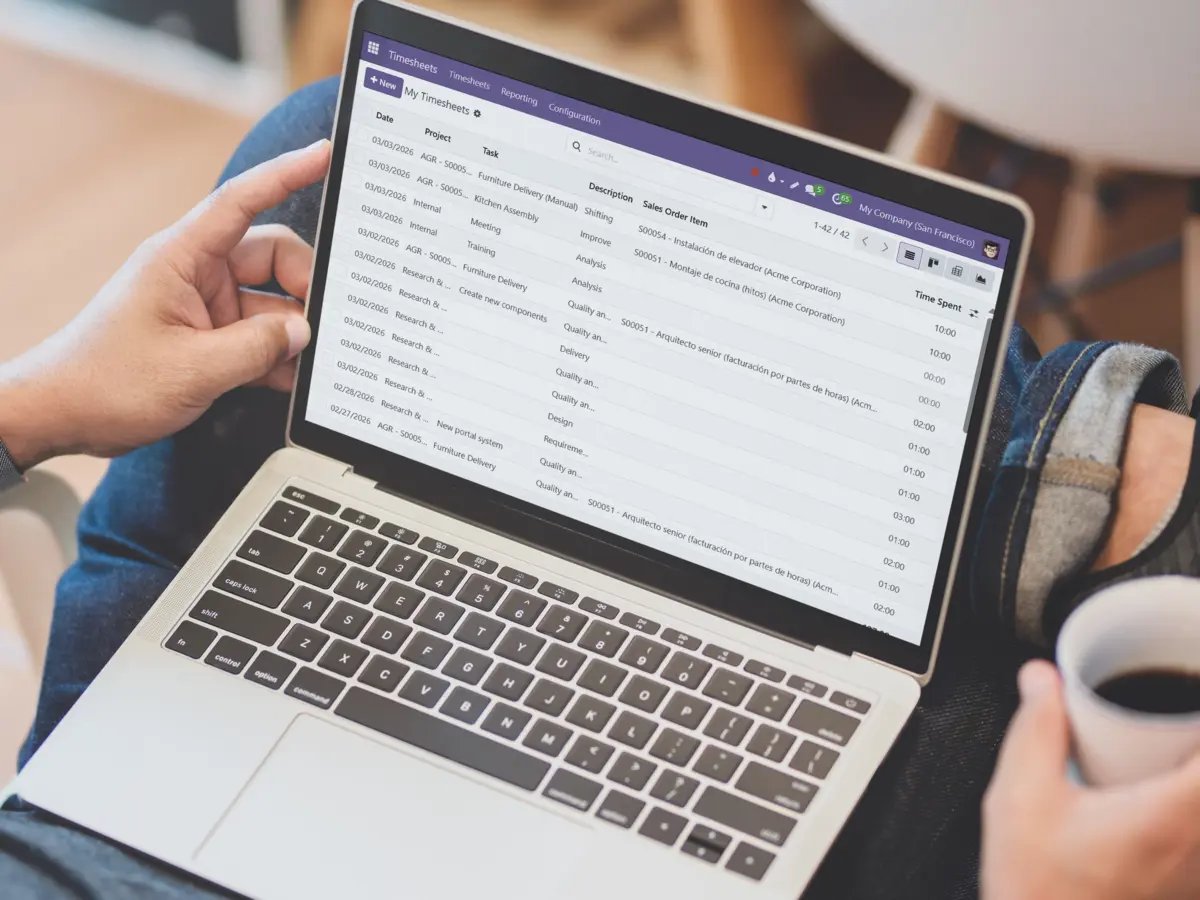 A person looking at the main screen of the timesheet management app